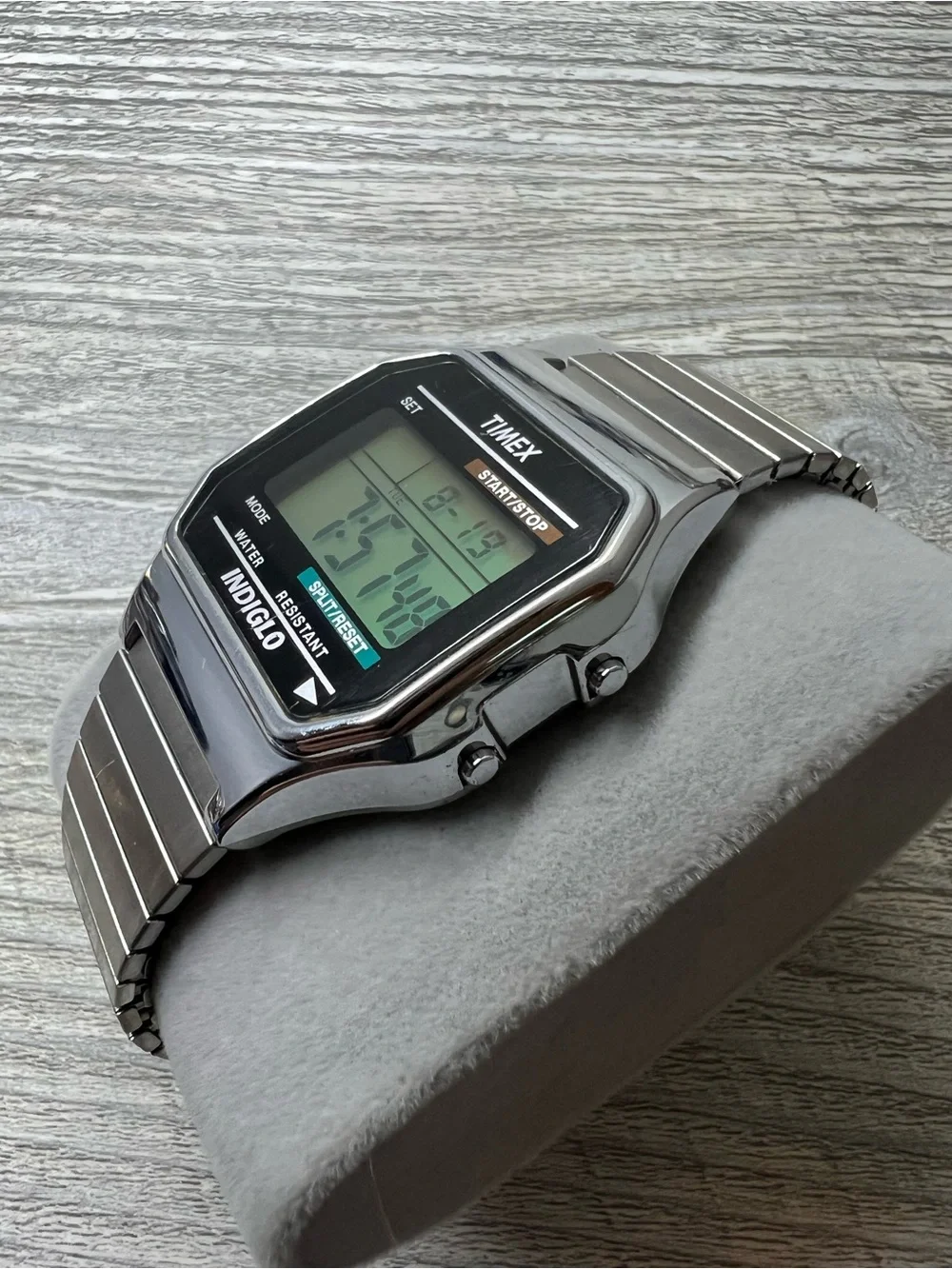Timex Silver Digital Indiglo Watch with Green Display